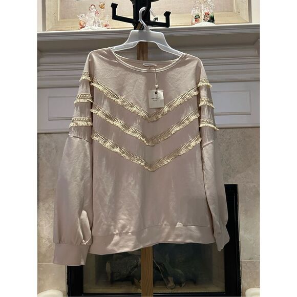 ANDTHEWHY Long Sleeve Ruffle Fringe Boho Style Size Large Long Sleeve Top Sweats - Picture 4 of 7